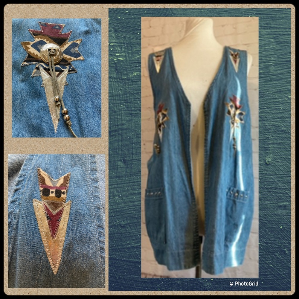 ✈️Vintage Angderson denim Southwestern open vest Large